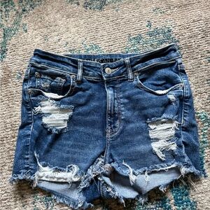 American Eagle Outfitters Dark Blue Distressed Jean Shorts